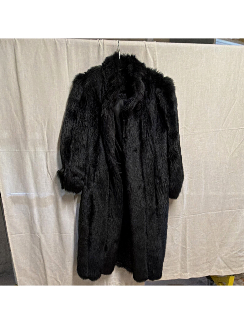 Style V Ltd. Womens XL Black Faux Fur Long Lined Button Coat Fur Trim Solid